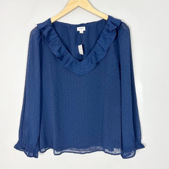 J.Crew Tops - NEW J.Crew Ruffle Neck Top Clip Dot Flowy Boho Preppy Size Medium Women's